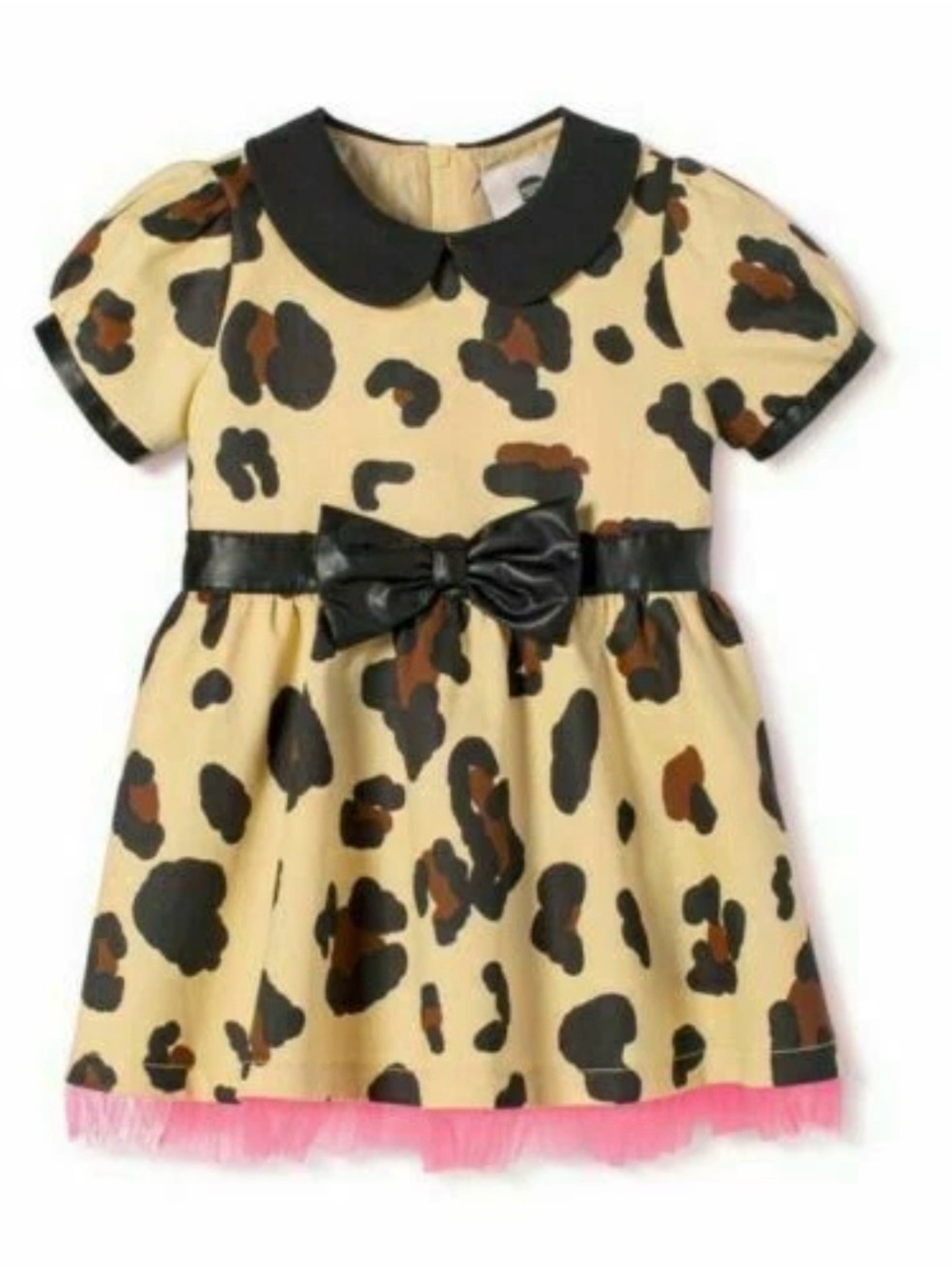 Toddler Leopard Print Bow Waist Dress in Cream and Black
